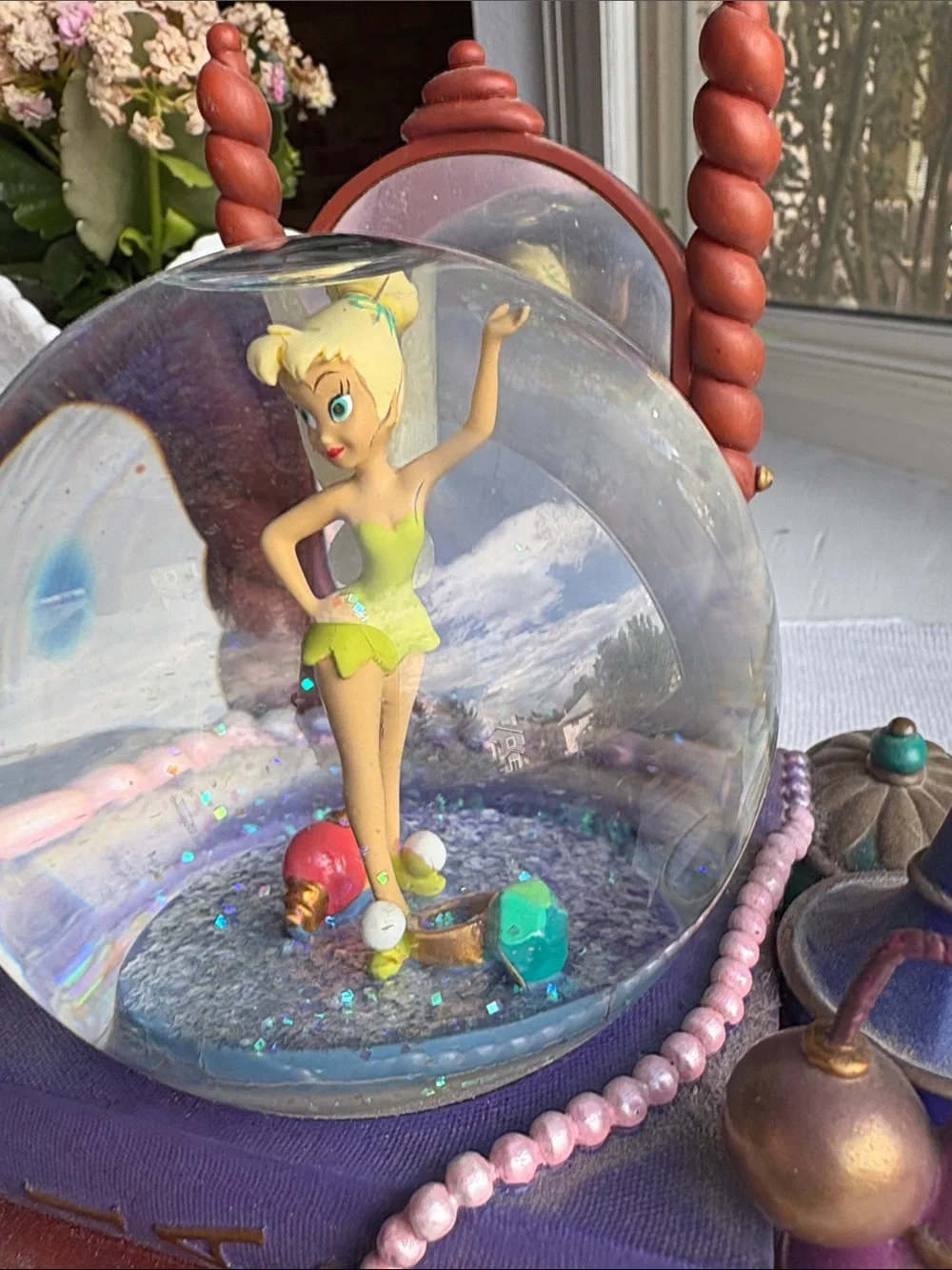 Disney Tinker Bell Snow Globe Jewelry Box - Green, Purple, Pink
